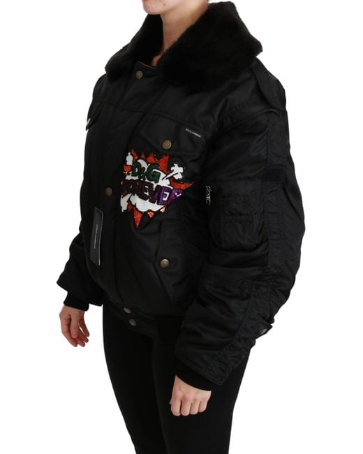 Dolce & Gabbana Black Queen Crown Sequined Bomber Jacket