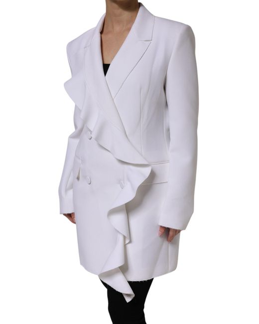 MSGM Gray White Polyester Long Sleeves Ruffled Wrap Jacket for men
