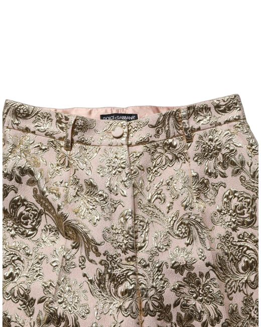 Dolce & Gabbana Natural Gold Jacquard Floral Lamé Crop Trouser Pants