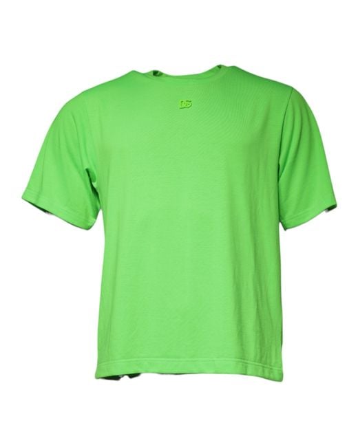 Dolce & Gabbana Green Logo Round Neck Short Sleeves T-Shirt for men