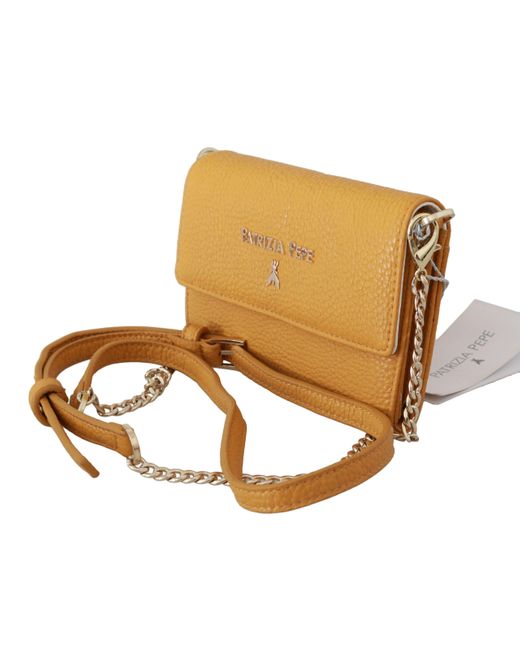 Patrizia Pepe Metallic Yellow Logo Leather Shoulder Strap Sling Bag