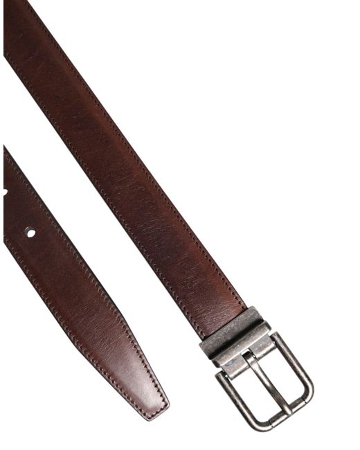 Dolce & Gabbana Brown Classic Calf Leather Metal Buckle Belt for men