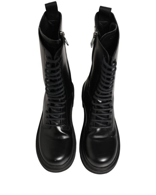Dolce & Gabbana Black Leather Lace Up Men Combat Boots Shoes for men