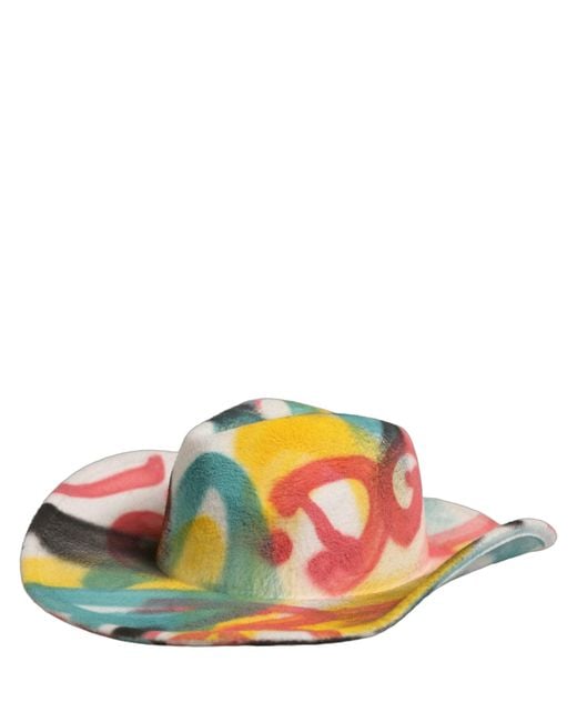 Dolce & Gabbana Gray Men White Graffiti Wide Brim Fedora Capello Hat for men