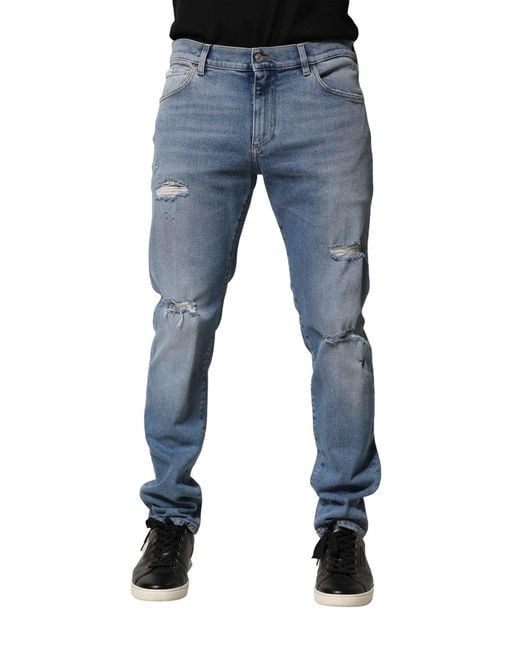 Dolce & Gabbana Blue Distressed Cotton Slim Denim Jeans Co+01 Clothing for men