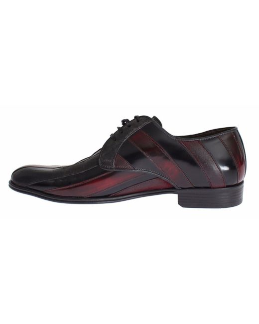 Dolce & Gabbana Black Elegant Bordeaux Striped Leather Dress Shoes for men