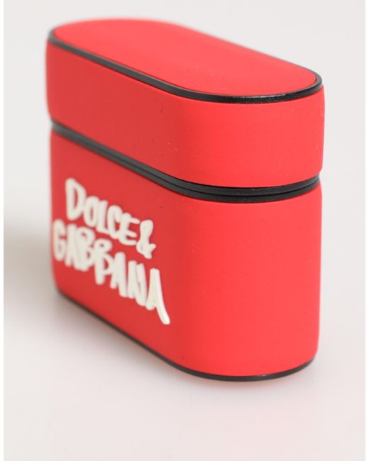 Dolce & Gabbana Red Pvc Dg Logo Embossed Men Flip Holder Airpods Case