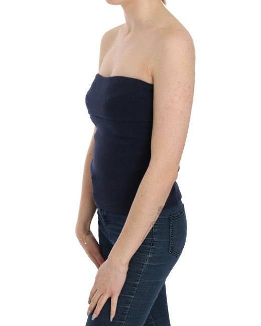 CoSTUME NATIONAL Blue Strapless Zipper Back Tube Top Blouse