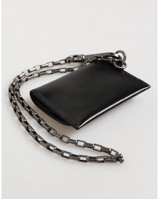 Dolce & Gabbana Black Cavallo Leather Wallet Chain Snap Bifold Card Holder for men