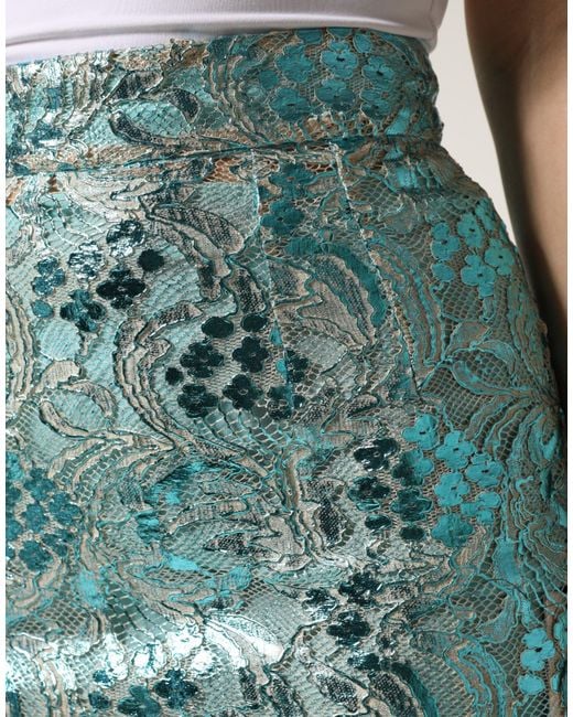 Dolce & Gabbana Green Floral Brocade High Waist Mini Skirt Polyester