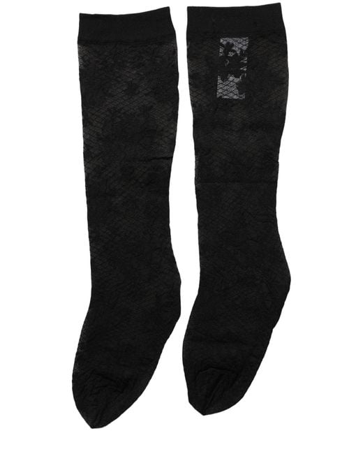 Dolce & Gabbana Black Floral Lace Nylon Stretch Stockings Socks