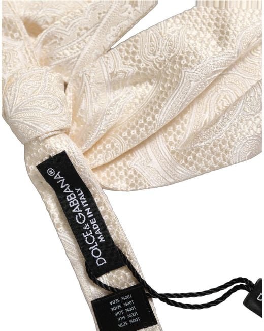 Dolce & Gabbana Natural Men Ivory Paisley Silk Adjustable Neck Papillon Bow Tie for men