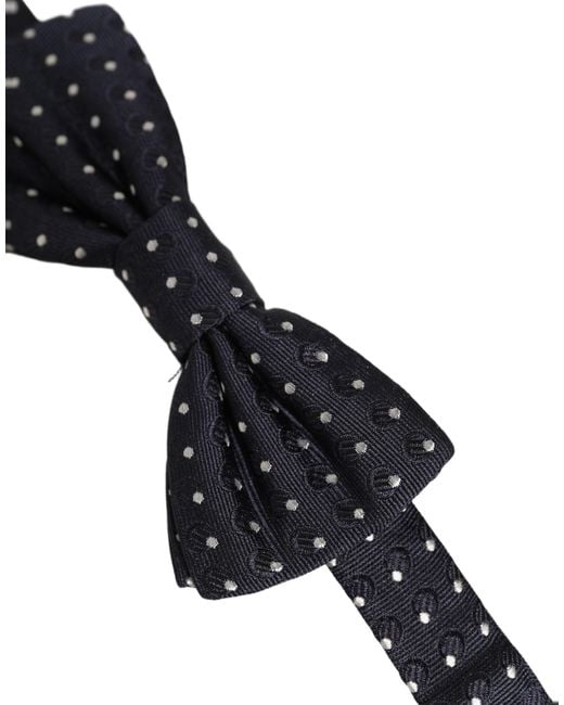 Dolce & Gabbana Blue Black White Polka Dot Adjustable Neck Papillon Bow Tie for men