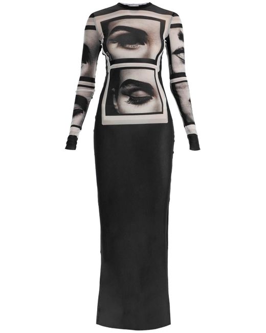 Jean Paul Gaultier Black "Maxi Mesh Dress With Eyes And Lips Print"
