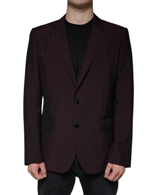 Dolce & Gabbana Black Bordeaux Wool Single Breasted Dress Blazer for men