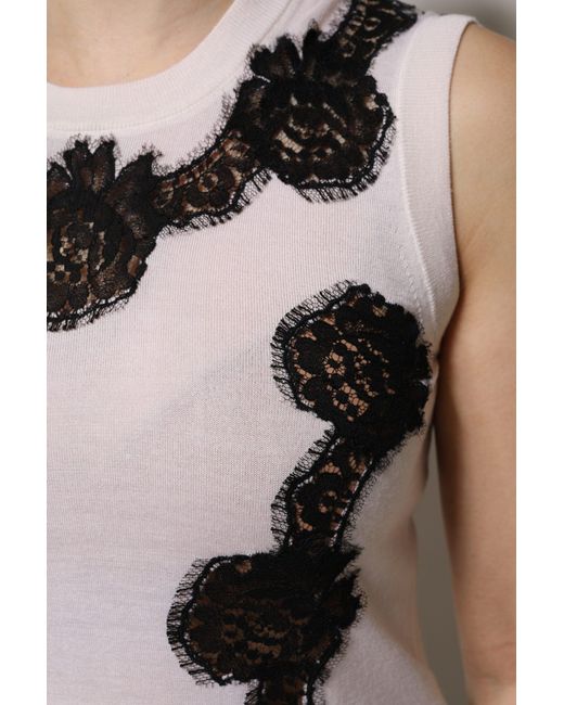 Dolce & Gabbana White Cashmere Floral Lace Detailing Tank Top for men