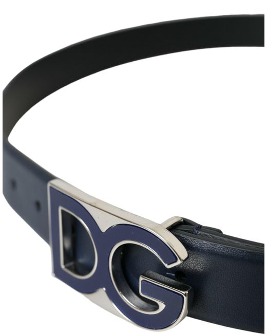 Dolce & Gabbana Blue Leather Metal Logo Buckle Belt for men