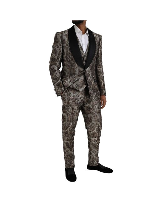 Dolce & Gabbana Black Floral Jacquard Formal 3 Piece Suit for men