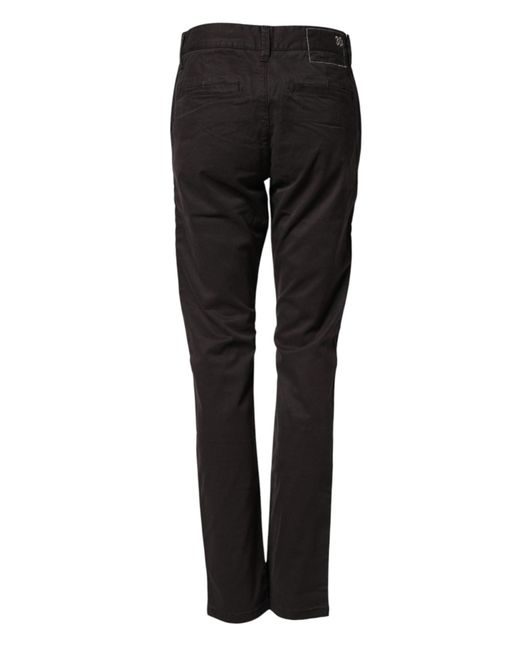Sun 68 Black Dark Brown Cotton Stretch Straight Mid Waist Trouser Pants for men