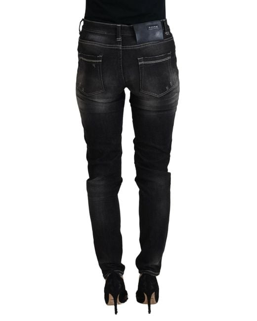 Acht Black Elegant Tapered Mid Waist Jeans