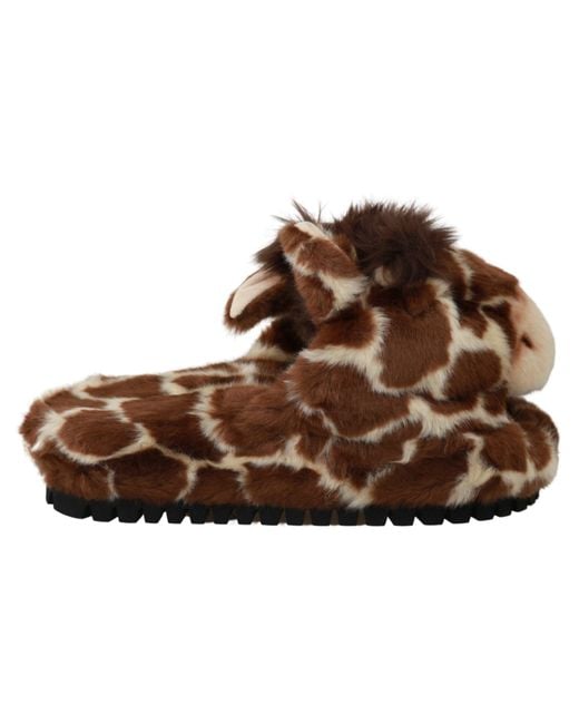 Dolce & Gabbana Brown Giraffe Slippers Flats Sandals Shoes