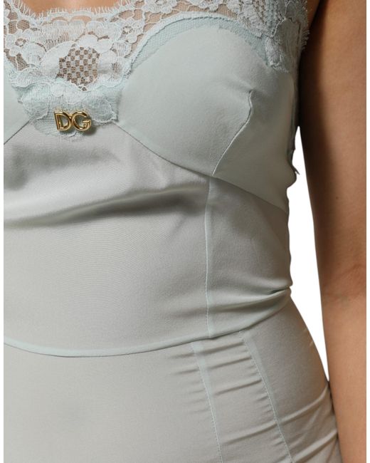 Dolce & Gabbana Gray Lace Trim Midi Dress