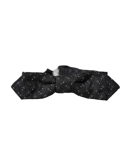 Dolce & Gabbana White Silk Patterned Adjustable Neck Papillon Bow Tie for men