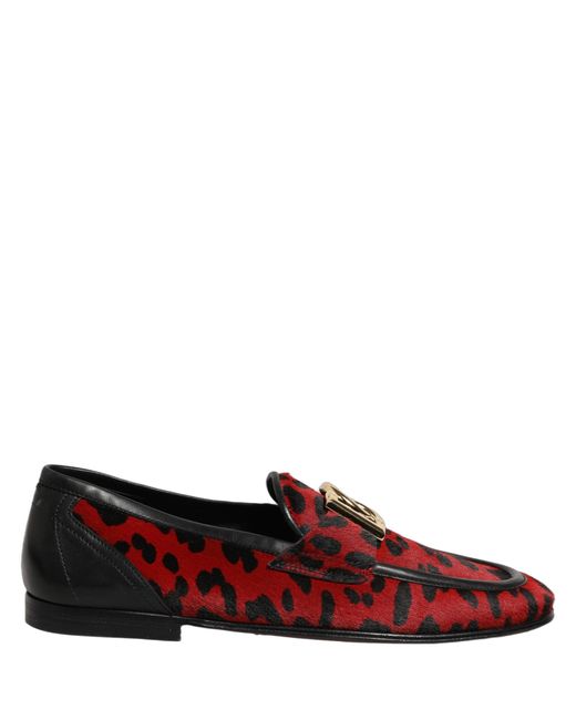 Dolce & Gabbana Red Leopard Print Pony Hair Dress Loafers Shoes for men