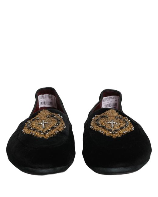 Dolce & Gabbana Black Velvet Sacred Heart Dress Loafers  display picture 1