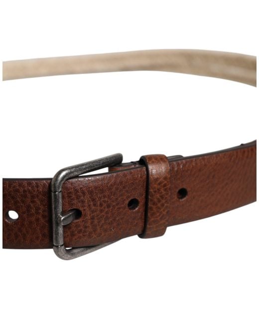 Dolce & Gabbana Brown Jute Leather Woven Metal Buckle Belt for men