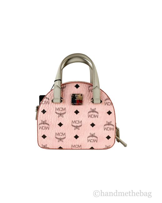 MCM Pink Signature Half Moon Top Handle Crossbody Bag