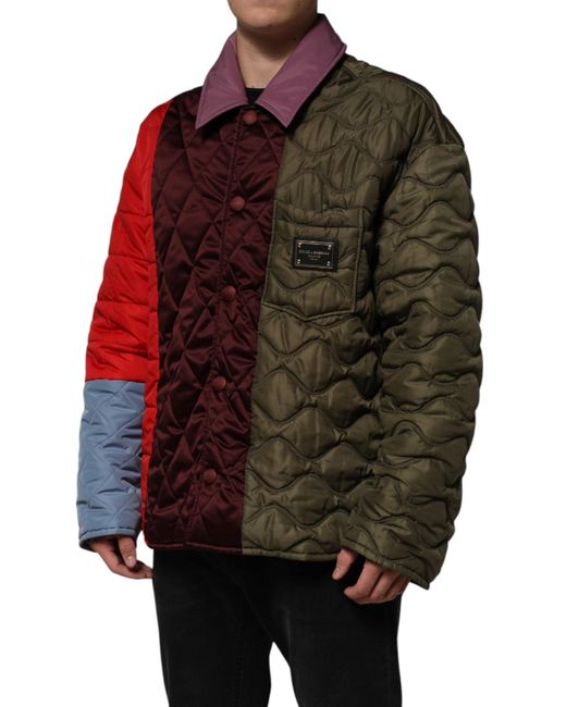 Dolce & Gabbana Red Multicolor Patchwork Polyesterquilted Jacket for men