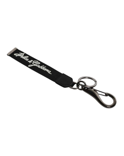 Dolce & Gabbana Black White Dg Logo Silver Men Keychain Polyester Keyring for men