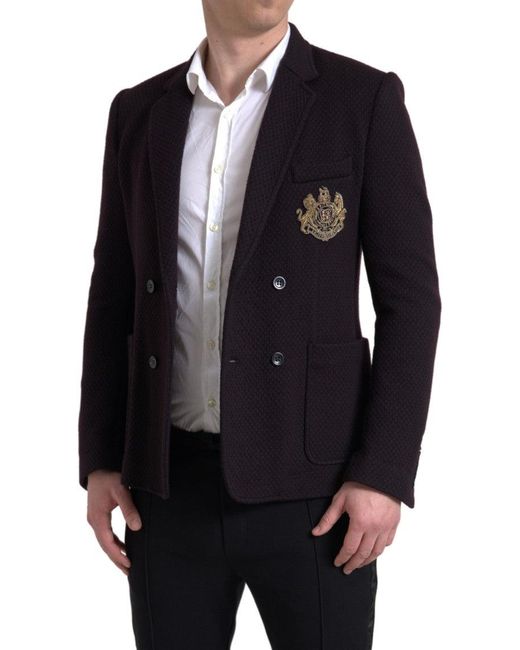 Dolce & Gabbana Blue Black Logo Embroidery Double Breasted Blazer for men