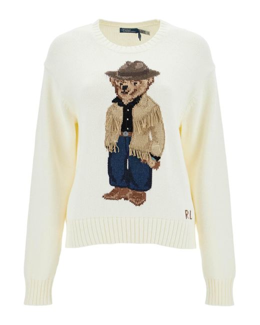 Polo Ralph Lauren White Cotton Polo Bear Pullover Sweater