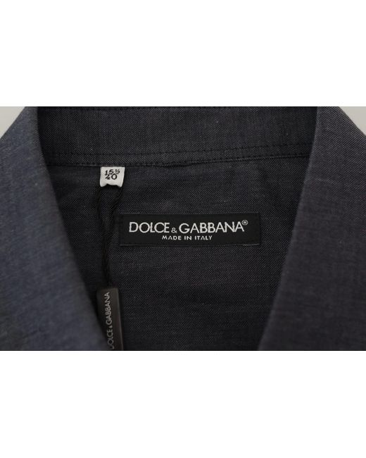 Dolce & Gabbana Blue Cotton Collared Long Sleeves Shirt for men
