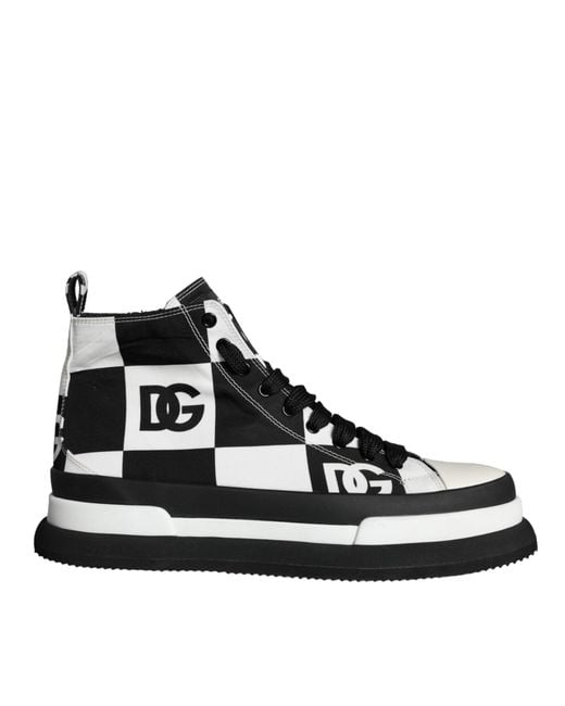 Dolce Gabbana Black White Checkered High Top Sneakers Shoes for Men Lyst UK