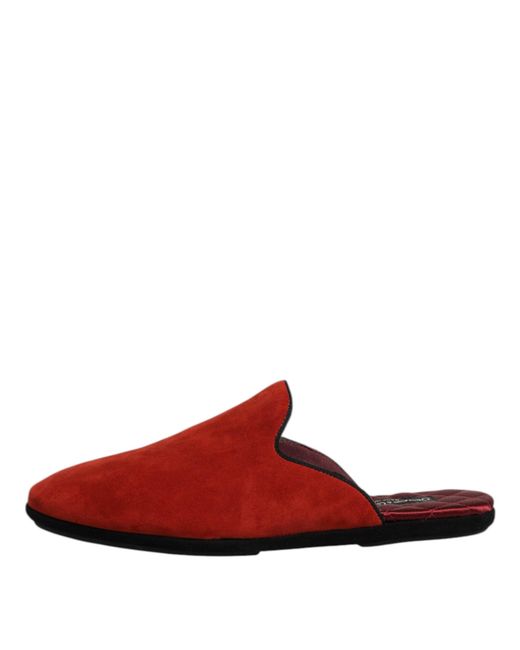 Dolce & Gabbana Red Orange Suede Slides Flat Slipper Shoes for men