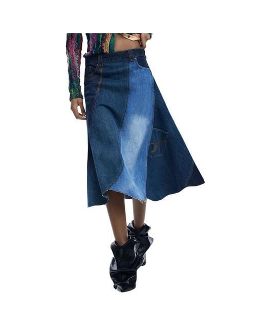 Desigual Blue Cotton Long Skirt