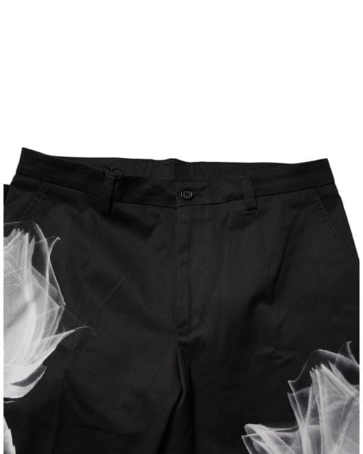 Dolce & Gabbana Black Floral Print Tailored Trousers for men