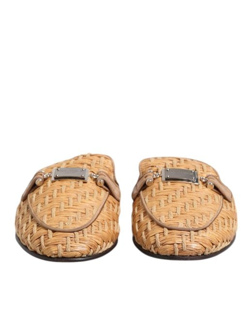 Dolce & Gabbana Brown Beige Rattan Flat Mule Men Sandals Shoes for men