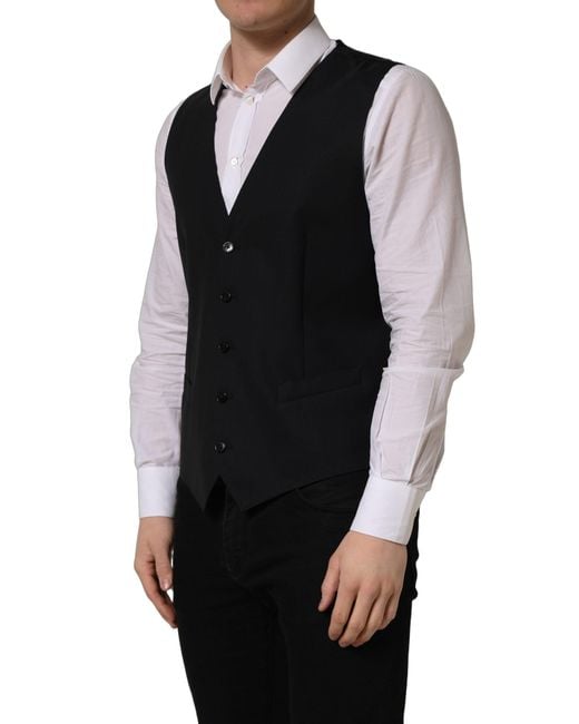 Dolce & Gabbana Black Wool Single Breasted Waistcoat Vest for men