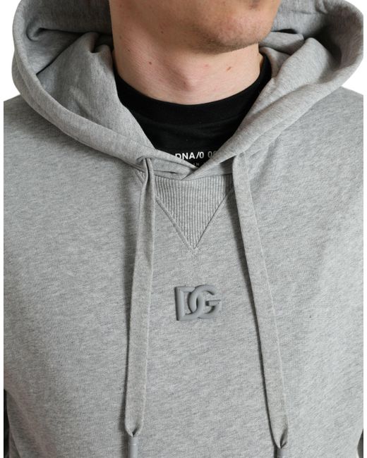 Dolce & Gabbana Gray Cotton Logo Hooded Sweatshirt Sweater for men