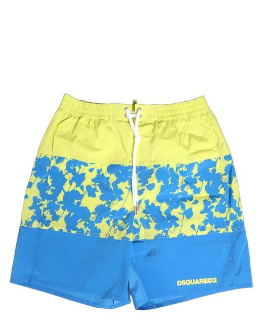 DSquared² Blue Yellow Floral Boxer Shorts Beachwear Swimwear for men