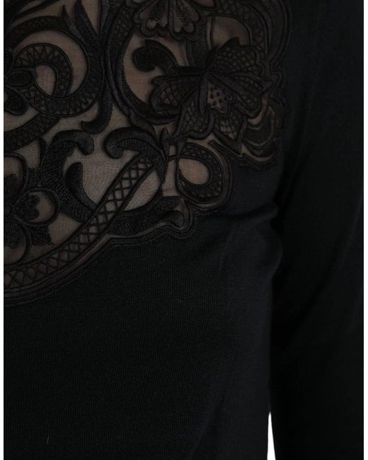 Dolce & Gabbana Black Lace Neck Long Sleeve Top