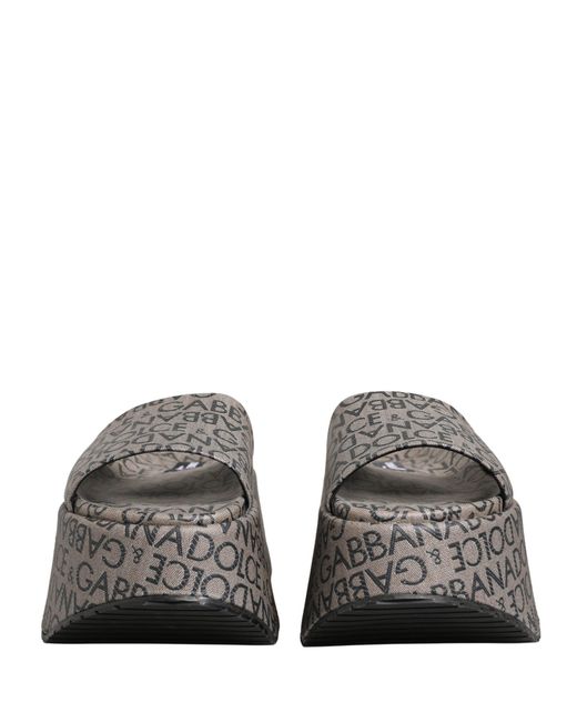 Dolce & Gabbana Gray Leather Monogram Logo Sandals Shoes for men