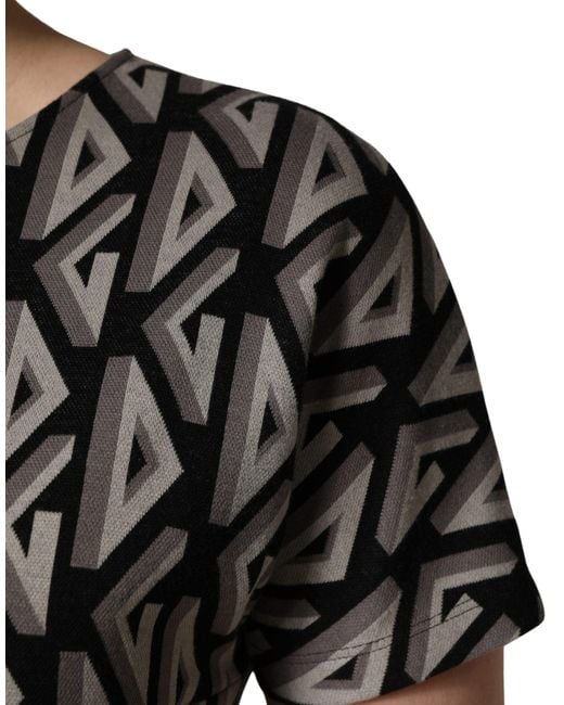 Dolce & Gabbana Black Logo Print Cotton Knee Length Dress