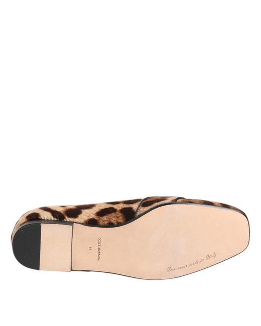 Dolce & Gabbana Brown Leopard Print Crystals Loafers Flats Shoes