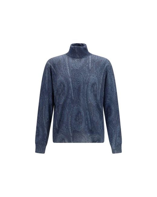 Etro Blue Silk Turtleneck for men