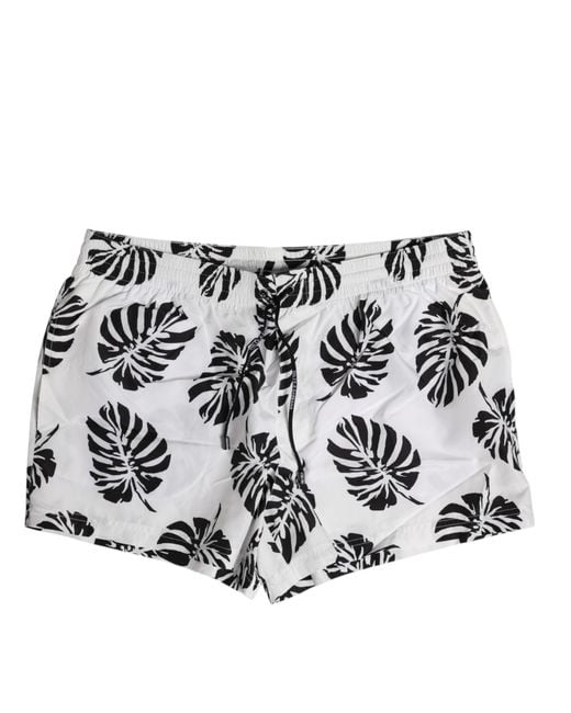 Dolce & Gabbana White Black Print Beachwear Shorts Swimwear for men